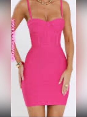 Privy Bubblegum Hot Neon Pink Spaghetti Strap Bodycon Dress Rayon/Spandex blend